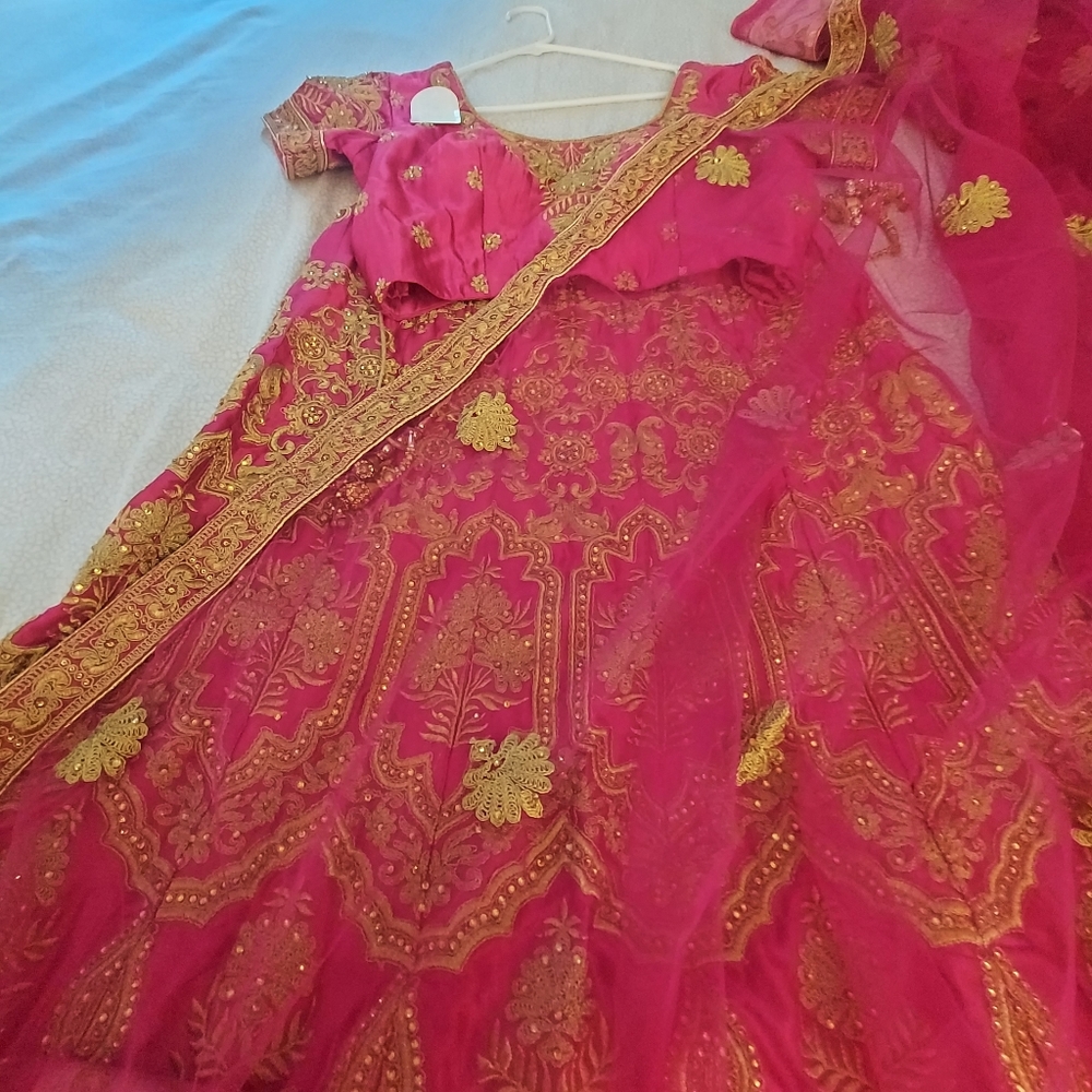 Indian lehenga  dress with dupatta. Never worn, new , size 38. Color fushia.